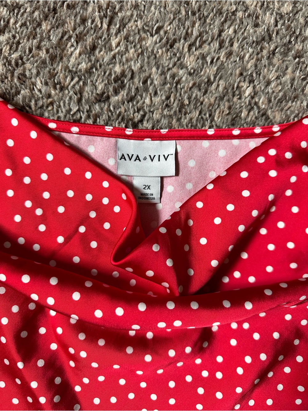 Ava & Viv Red with White Polka Dot Cowl Neck Satin Like Tank - Picture 2 of 6